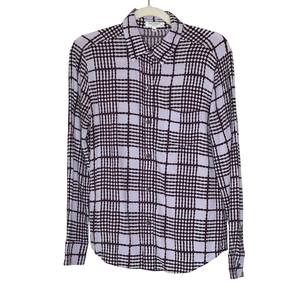Equipment Femme‎ Women's S/P Purple Plaid Brett Button Down Long Sleeve Shirt